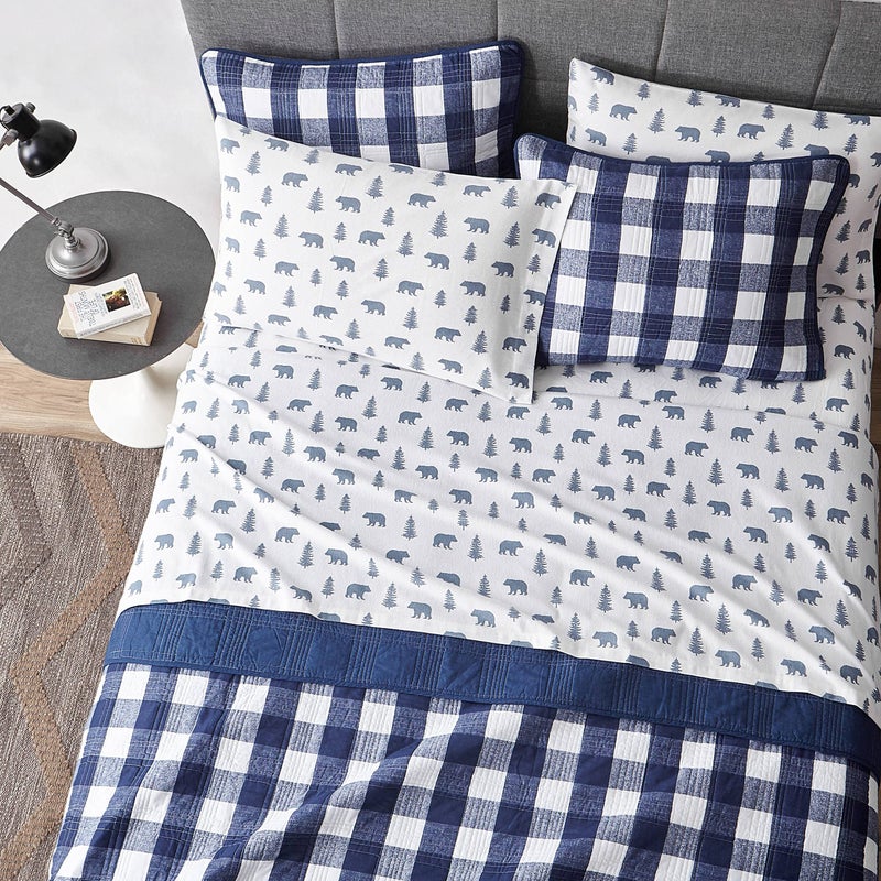 Eddie Bauer - Flannel Sheets Full Size, Anti-Pilling & Wrinkle Resistant Cotton, Touchably Soft for All-Season Comfort - Bed Sheets with Matching Pillowcases & Fitted Sheet (Bears and Trees Blue) - Image 2
